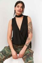 Urban Outfitters Silence + Noise Violet Mock Neck Surplice Top,washed Black,m
