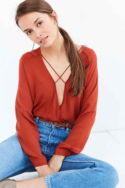 Urban Outfitters Silence + Noise Mayfair Plunge Surplice Top,rust,m