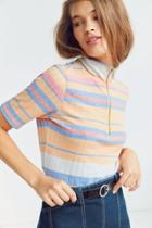 Silence + Noise Mavus Striped Half-zip Ribbed Top