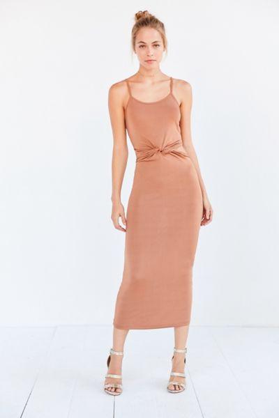 Urban Outfitters Glamorous Shimmer Knit Knotted Cutout Midi Slip Dress