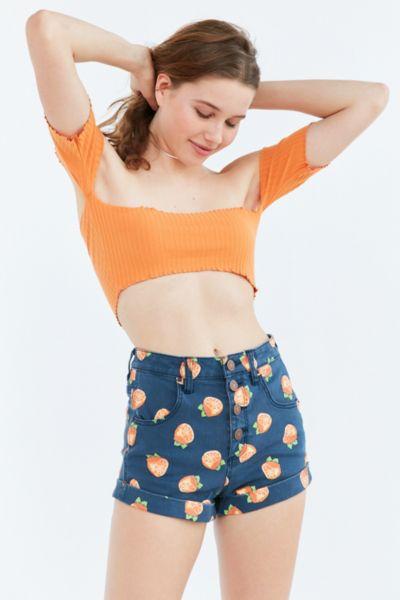 Bdg Pinup Rolled Hem High-rise Short - Navy Oranges