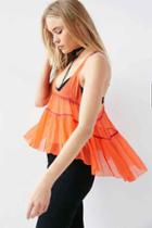Urban Outfitters Kimchi Blue Marisol Tiered Mesh Babydoll Tank Top,orange,s