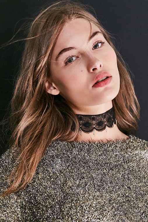 Urban Outfitters Wren Lace Choker Necklace,black,one Size