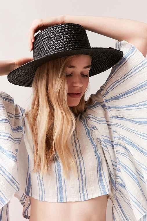 Urban Outfitters Vanessa Straw Boater Hat,black,one Size