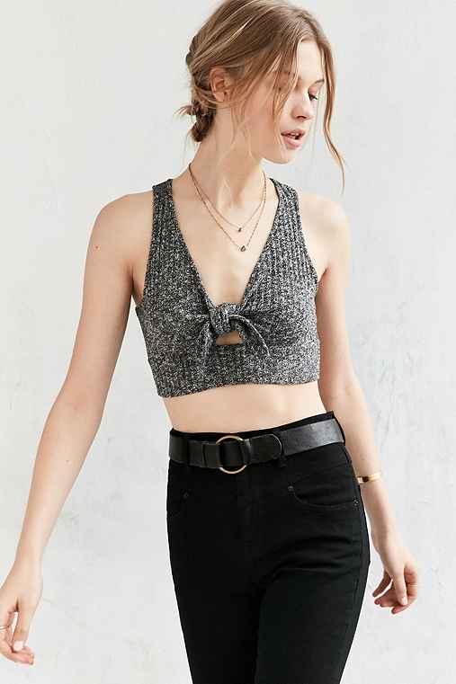 Urban Outfitters Kimchi Blue Tie-front Ribbed Knit Tank Top,grey,xs
