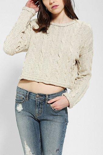Sparkle & Fade Chunky Cable-knit Cropped Sweater