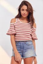 Urban Outfitters Kimchi Blue Striped Cold-shoulder Cropped Sweater