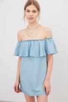 Urban Outfitters Cooperative Penny Off-the-shoulder Ruffle Dress,vintage Denim Medium,s