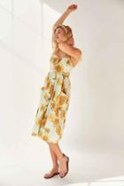 Urban Outfitters Cooperative Emilia Linen Button-down Midi Dress,green Multi,l