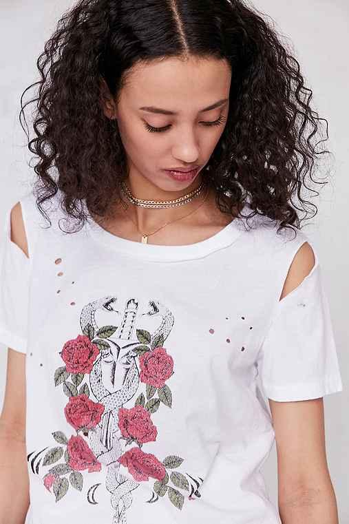 Urban Outfitters Truly Madly Deeply Snake And Sword Destroyed Tee,ivory,xs
