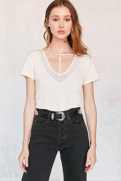 Urban Outfitters Silence + Noise Carousel Strappy Mesh V-neck Tee,ivory,s
