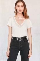 Urban Outfitters Silence + Noise Carousel Strappy Mesh V-neck Tee,ivory,s