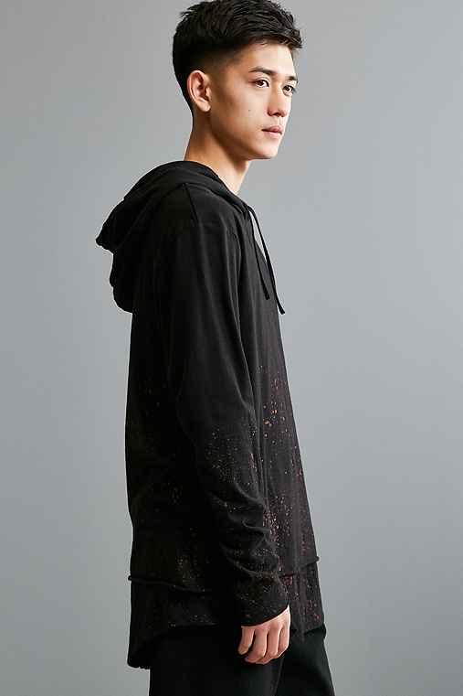Urban Outfitters Feathers Splattered Double Layer Hooded Long Sleeve Tee,black,s