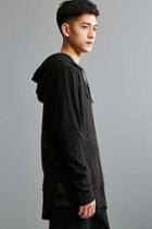 Urban Outfitters Feathers Splattered Double Layer Hooded Long Sleeve Tee,black,s