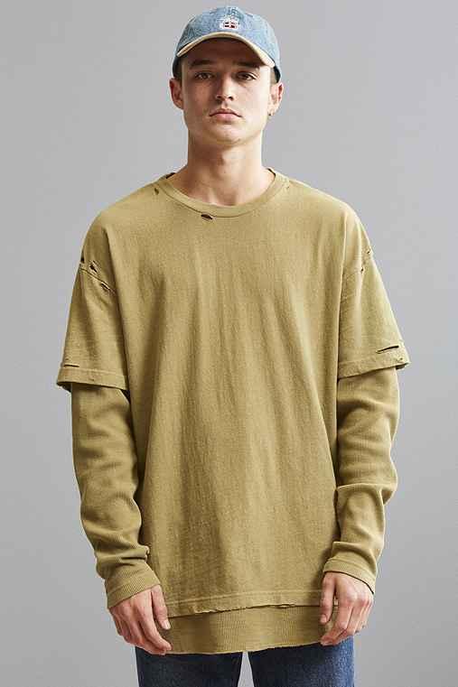 Urban Outfitters Scout Layered Thermal Long Sleeve Tee,olive,m