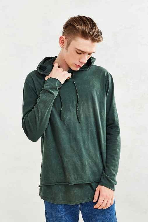 Urban Outfitters Washed Double Layer Hooded Long Sleeve Tee,dark Green,l