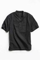 Urban Outfitters Uo Denim Band Collar Short Sleeve Popover Shirt,black,l