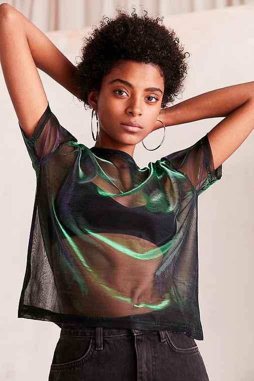 Urban Outfitters Silence + Noise Iridescent Shimmer Mesh Tee,purple,xs