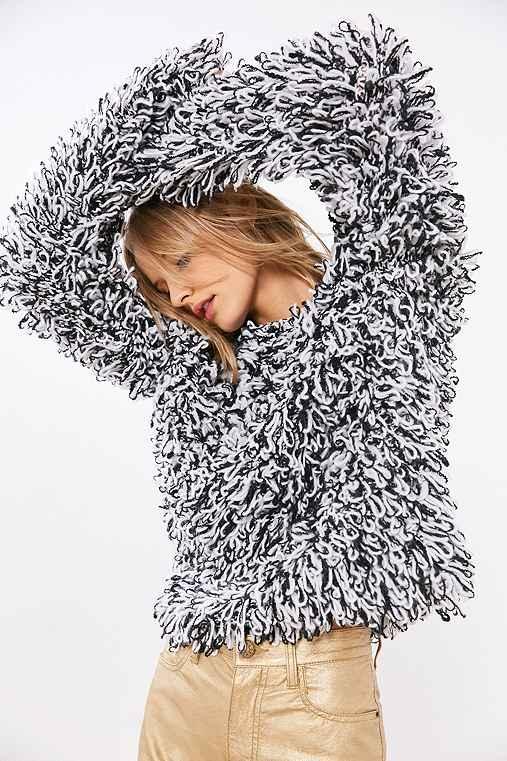 Urban Outfitters Glamorous Loopy Fringe Pullover Sweater,black & White,xs/s