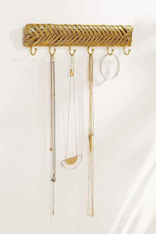 Urban Outfitters Kara Hanging Woven Jewelry Organizer,gold,one Size