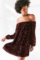 Urban Outfitters Ecote Burnout Velvet Off-the-shoulder Mini Dress,maroon,xs