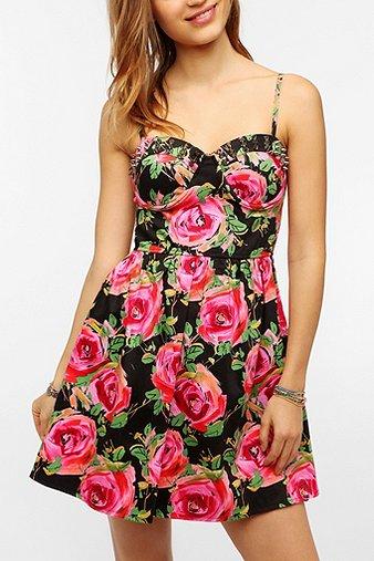 Reverse Spiked Floral Bustier Dress