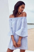 Urban Outfitters Cooperative Poplin Striped Off-the-shoulder Dress