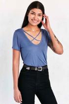 Urban Outfitters Project Social T Karlie Cross-front Deep-v Tee,blue,s