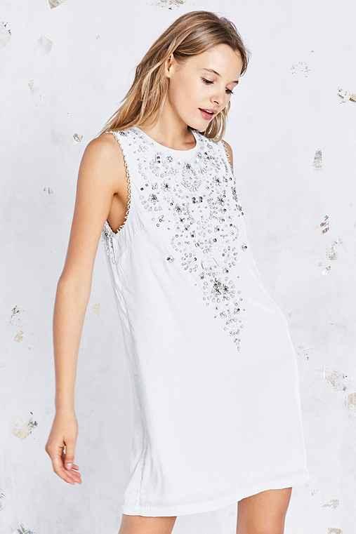 Urban Outfitters Ecote Jasmina Velvet Embellished Mini Shift Dress,light Grey,s