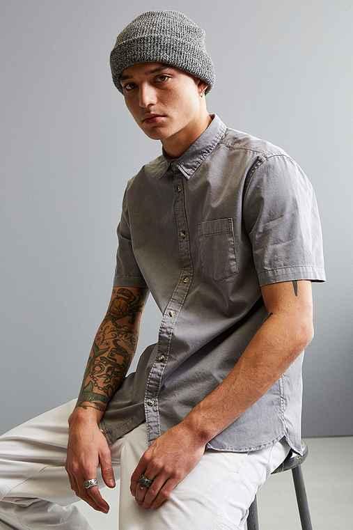 Urban Outfitters Uo Overdyed Pigment Short Sleeve Button-down Shirt,purple,l