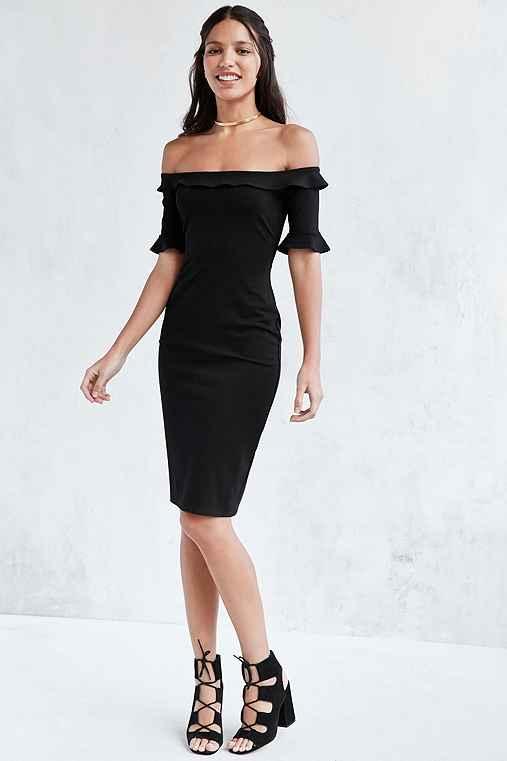 Urban Outfitters Kimchi Blue Off-the -shoulder Ruffle Dress,black,m