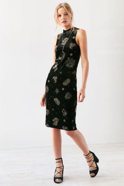 Ecote Zodiac Velvet Mock-neck Midi Dress