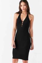 Urban Outfitters Silence + Noise Lattice Bodycon Ribbed Knit Dress,black,l