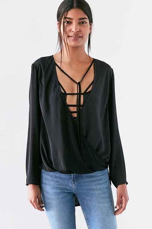 Urban Outfitters Kimchi Blue Bianca Tie-neck Surplice Blouse,black,xs