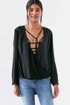 Urban Outfitters Kimchi Blue Bianca Tie-neck Surplice Blouse,black,xs