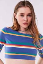 Urban Outfitters Bdg Delaney 1/2-length Sleeve Crop Top,blue Multi,xs