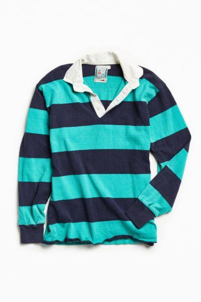 Urban Outfitters Vintage Vintage Thatcher & Cross Teal + Navy Stripe Rugby Shirt