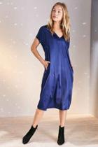 Urban Outfitters Silence + Noise Satin Dolman Cocoon Midi Dress,navy,s
