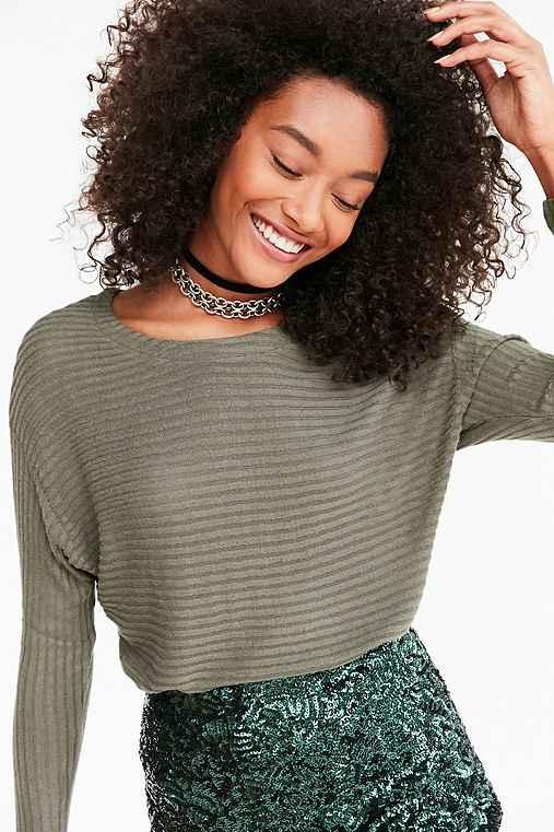 Urban Outfitters Silence + Noise Hiro Ribbed Dolman Shirt,green,xs