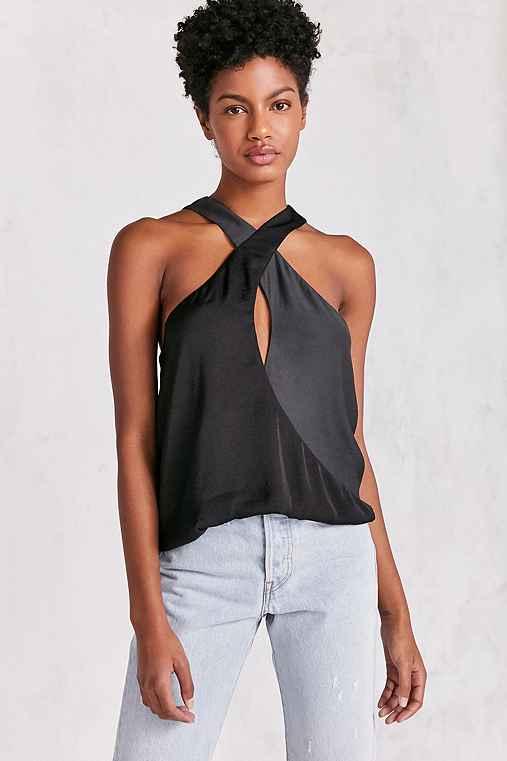 Urban Outfitters Silence + Noise Satin Contrast Cross-front Cami,black,xs