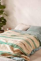 Urban Outfitters Vintage Moroccan Green Striped Wool Bed Blanket,cream,one Size