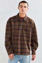 Urban Outfitters Uo 1/4-zip Plaid Flannel Over Shirt