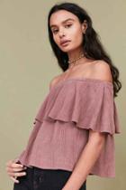 Urban Outfitters Ecote Winona Ruffle Off-the-shoulder Top,rust,m
