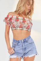 Kimchi Blue Embroidered Mesh Cropped Bardot Top