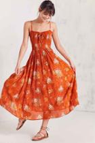 Urban Outfitters Kimchi Blue Annie Lynn Smocked Midi Dress,orange,xs