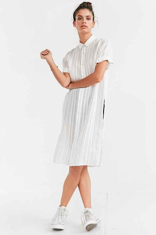 Urban Outfitters Bdg Johnny Side-split Shirt Dress,white,m