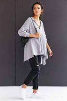 Urban Outfitters Project Social T V-neck Hooded Top,grey,m