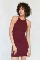Urban Outfitters Silence + Noise Ribbed High-neck Bodycon Mini Dress,maroon,s