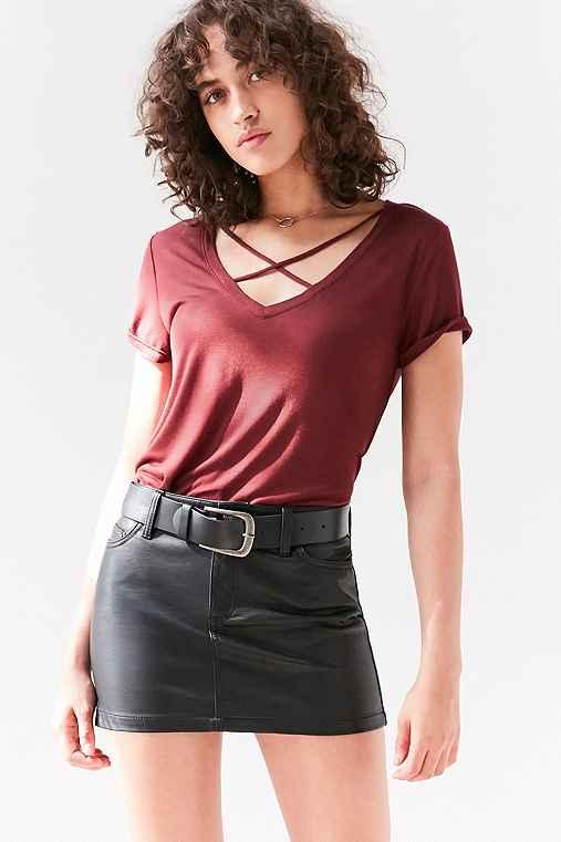 Urban Outfitters Project Social T Karlie Cross-front Deep-v Tee,maroon,xs