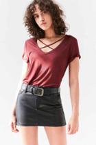 Urban Outfitters Project Social T Karlie Cross-front Deep-v Tee,maroon,xs